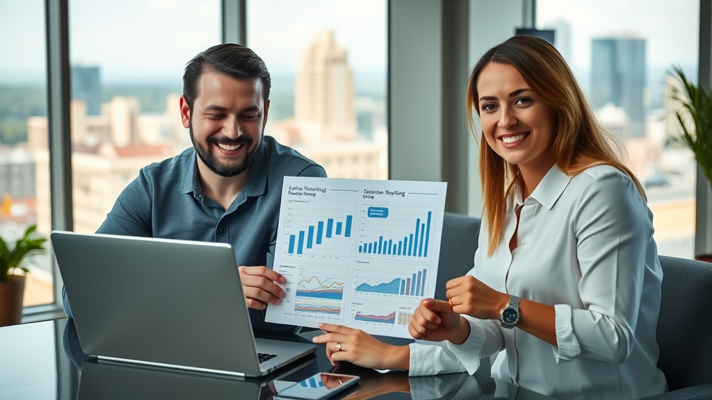 professional business team collaborating on SEO in Farmington Hills, digital marketing charts on laptops and analytics reports, website design for SEO for small business in Farmington Hills