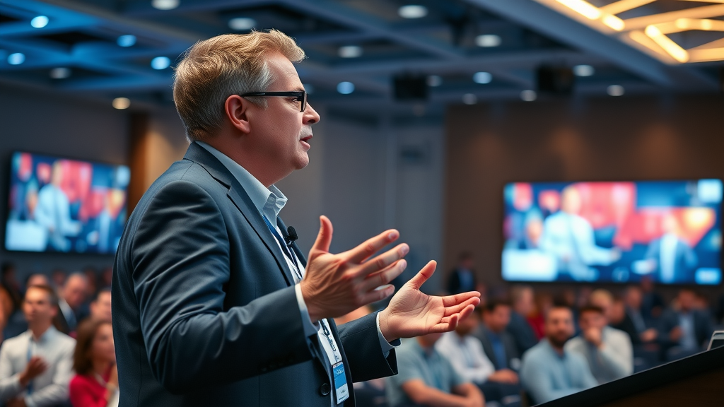 industry expert sharing insight on stage, Social Media ROI expert insights presented at conference