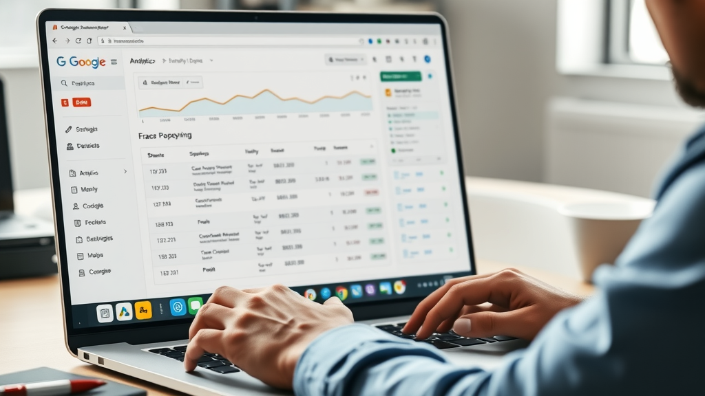 marketer configuring Google Analytics dashboard with UTM tags, Social Media ROI tracking in analytics platform