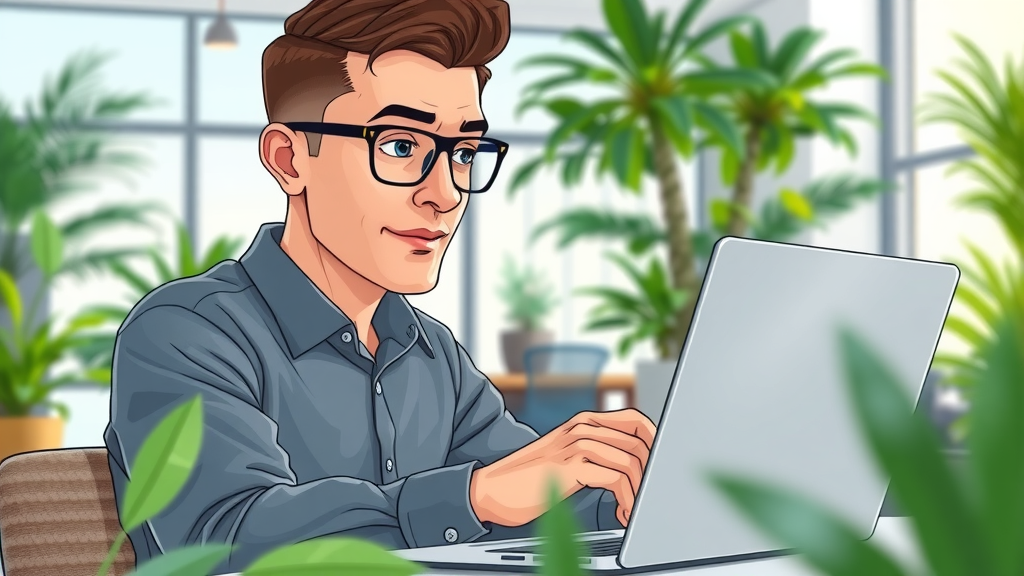 entrepreneur reviewing website marketing analytics in a modern digital workspace