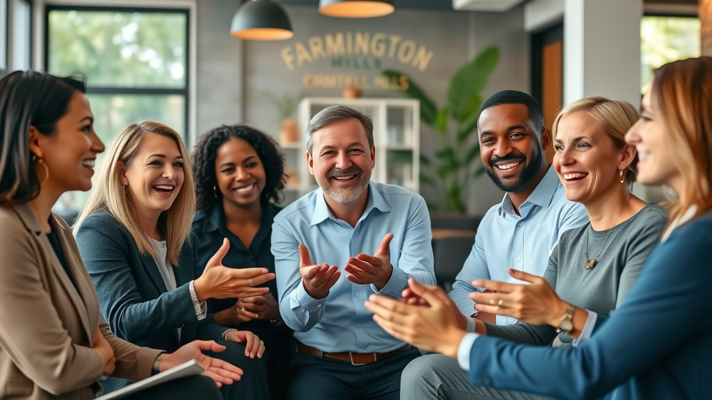 customer engagement in Farmington Hills business owners collaborating and engaging in a local office