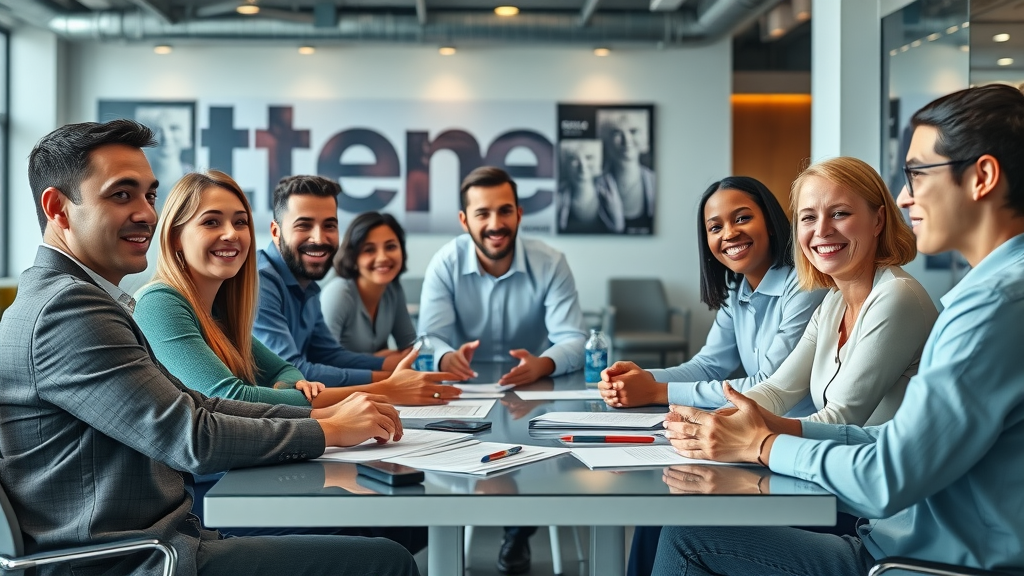 Marketing professionals discussing business owner marketing tips in Farmington Hills