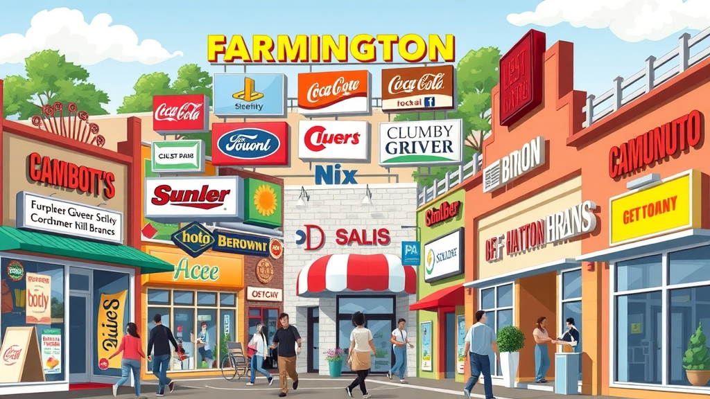 Farmington Hills local business success - collage of storefronts, logos, lively customer activity, and community spirit