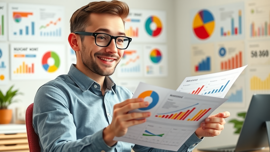 Marketing manager reviewing budget charts for business owner marketing tips in Farmington Hills
