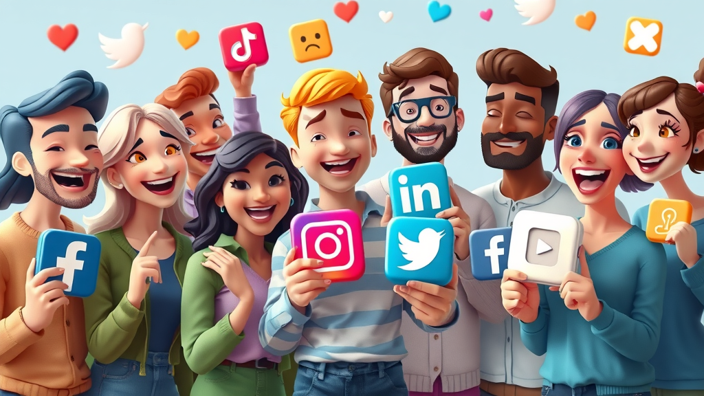 diverse group interacting with various social media platform logos, target audience on social media