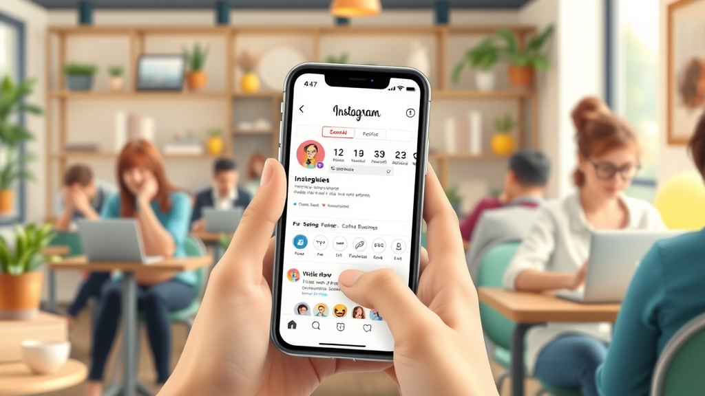 modern smartphone showing small business Instagram, content marketing for small business in Farmington Hills, social media, lively coffee shop