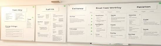 organized email workflow, streamlined process, enhancing productivity, photorealistic, collaborative environment with whiteboards, highly detailed, task lists and timelines organized, precise focus, pastel colors, diffused ambient lighting, shot with a 35mm lens.
