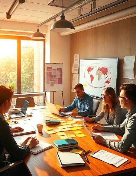 strategic email strategy, forward-thinking, optimizing messages, photorealistic, boardroom with strategists brainstorming, highly detailed, sticky notes and notebooks around, crisp clarity, warm earth tones, afternoon sunlight streaming through windows, shot with an 85mm lens.