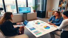 cutting-edge email strategy, innovative plans, elevating engagement, photorealistic, modern lounge with tech enthusiasts, highly detailed, charts and presentation materials spread out, precise detail, neutral tones, balanced ambient lighting, shot with a telephoto lens.